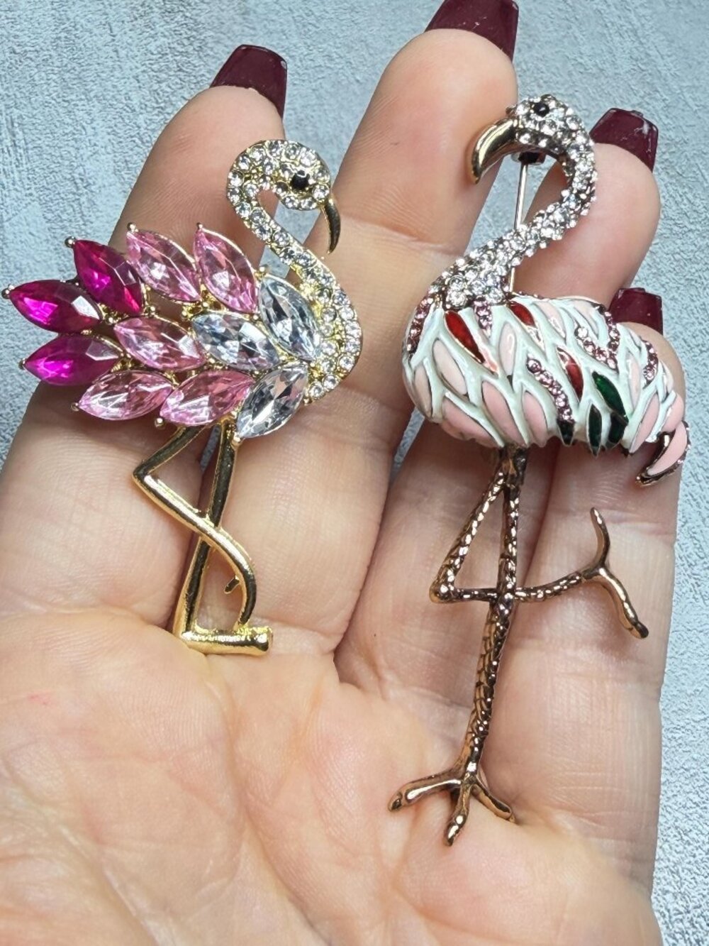 Flamingo Brooches Set of 2 Rhinestone Enamel Pink